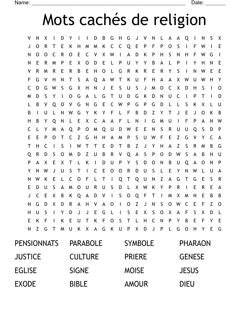 Mots cachés de religion Word Search