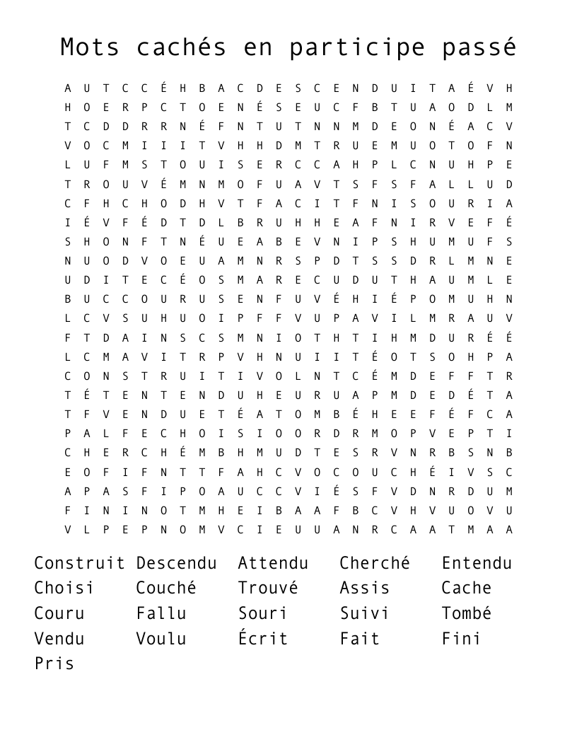 Mots cachés en participe passé Word Search