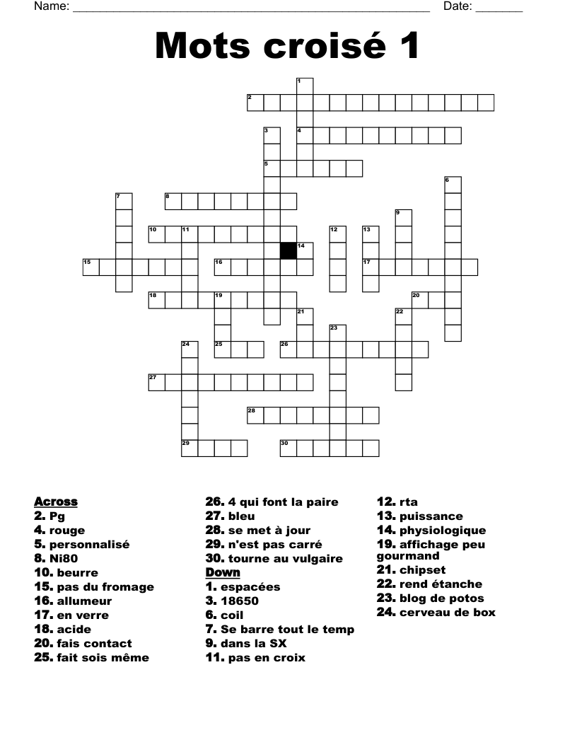 Mots croisé 1 Crossword
