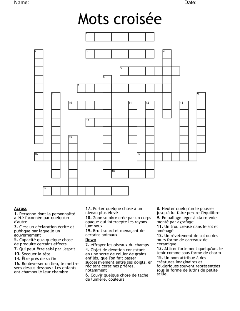 Mots croisée Crossword