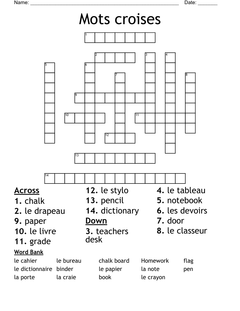 Mots croises Crossword