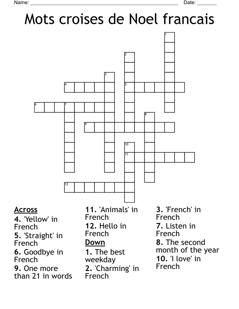 Mots croises de Noel francais Crossword
