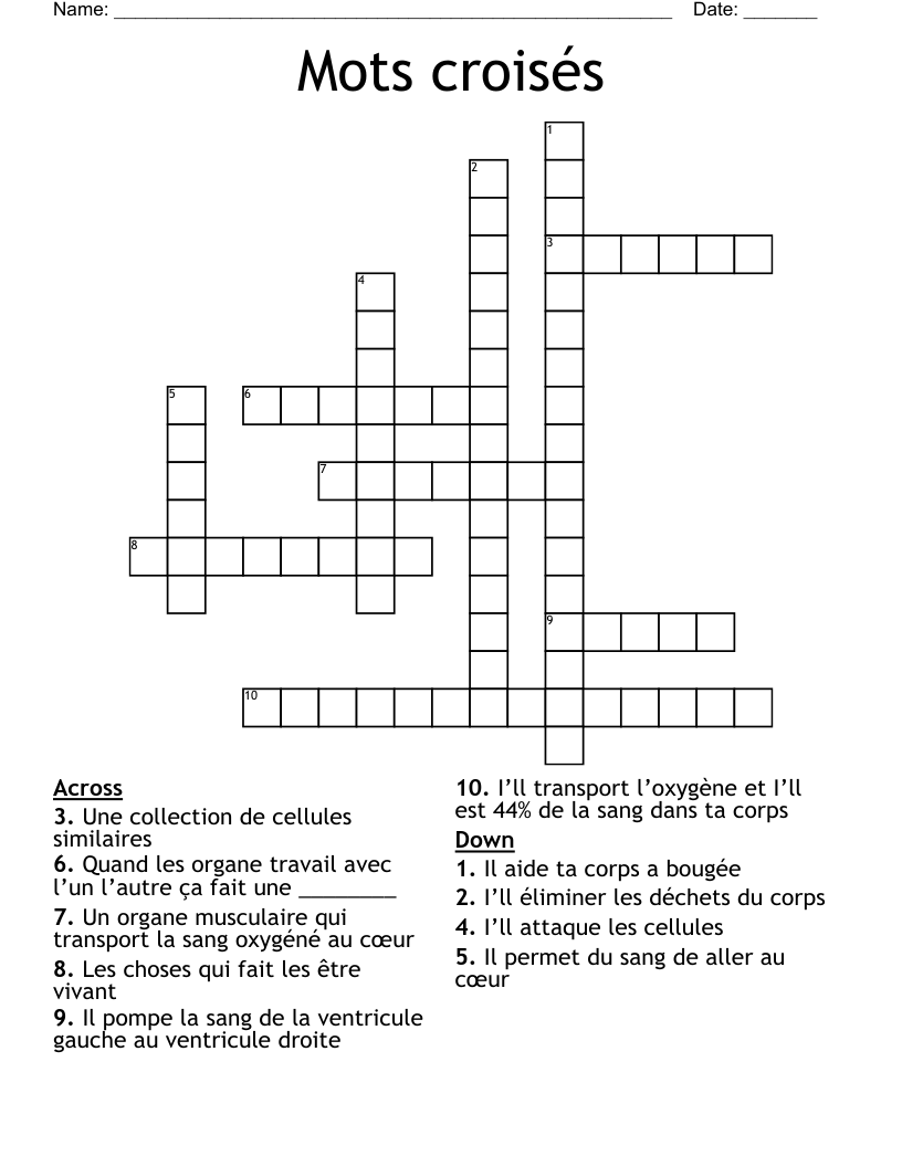Mots croisés Crossword