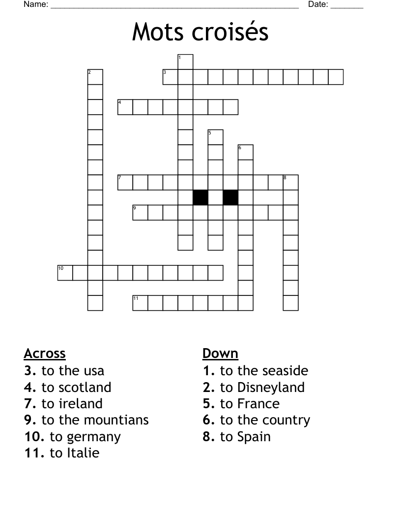 Mots croisés Crossword