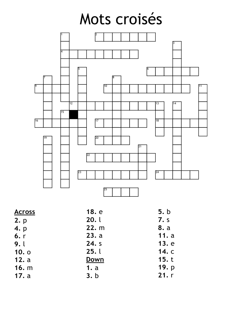 Mots croisés Crossword