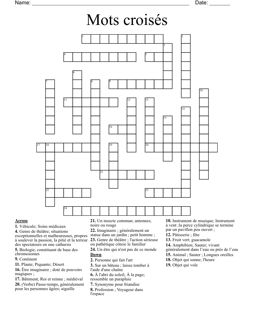Mots croisés Crossword