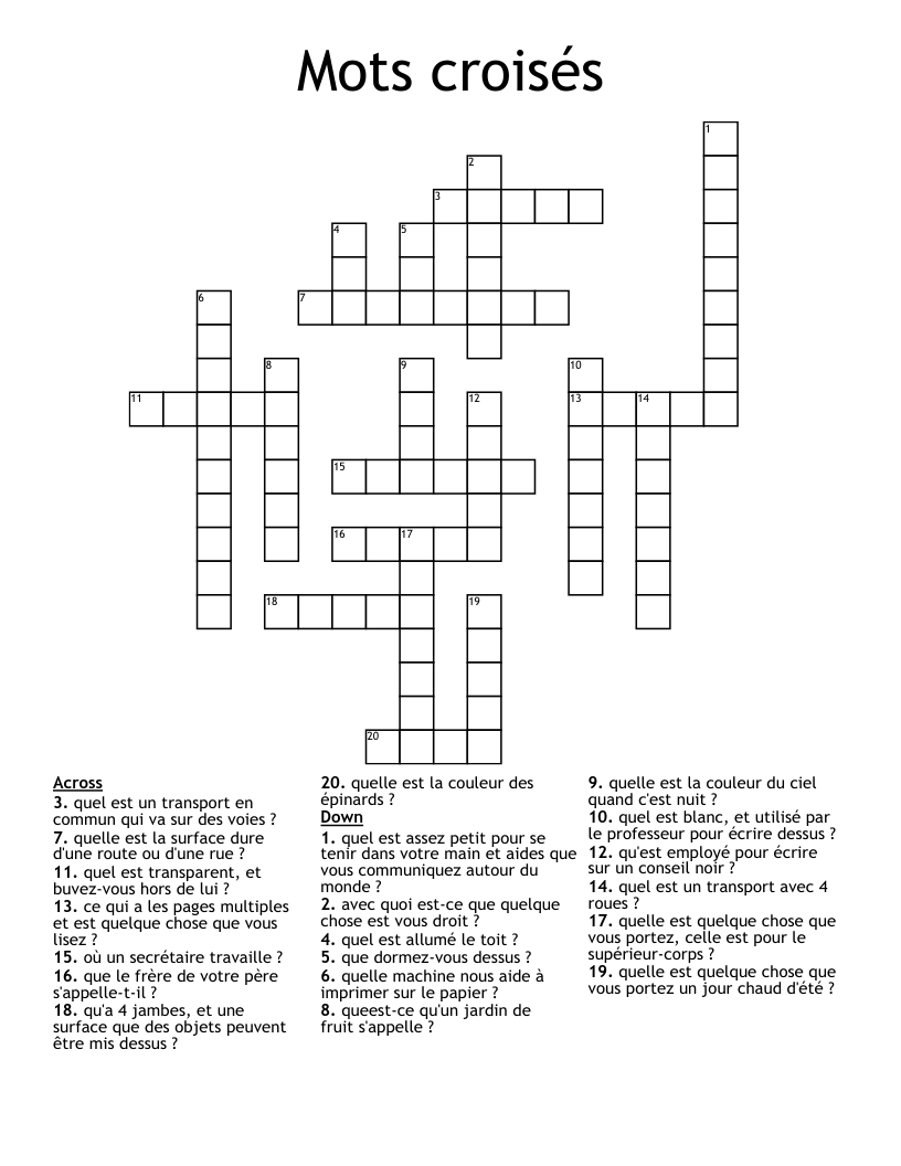 Mots croisés Crossword