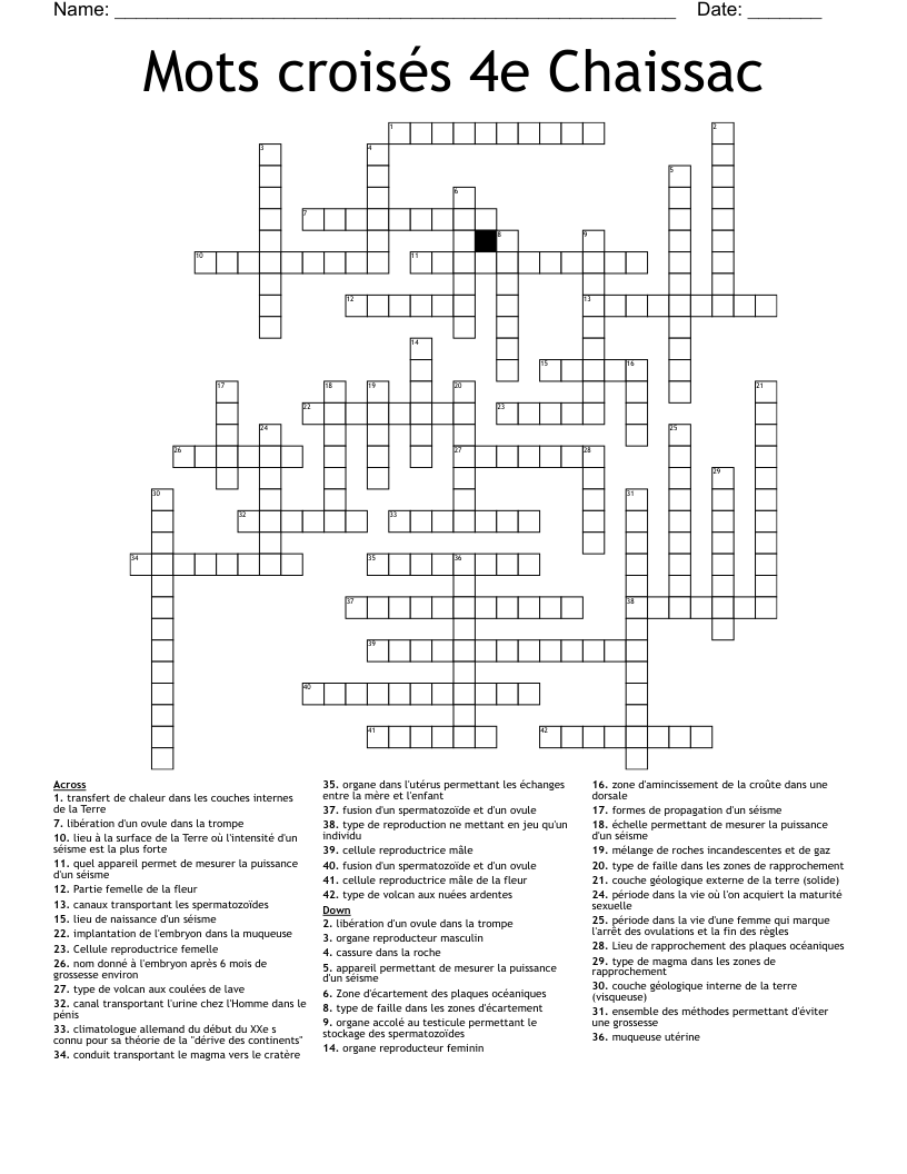 Mots croisés 4e Chaissac Crossword