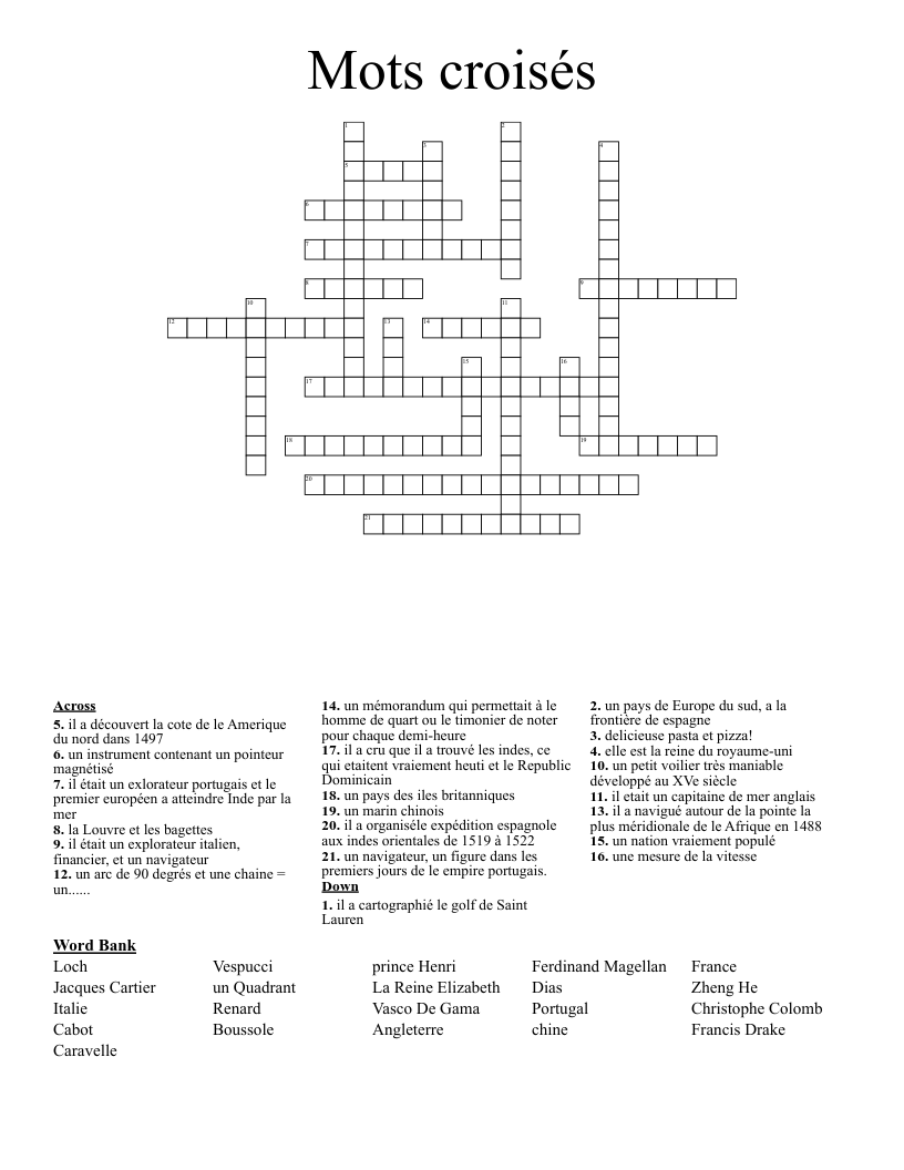 Mots croisés Crossword