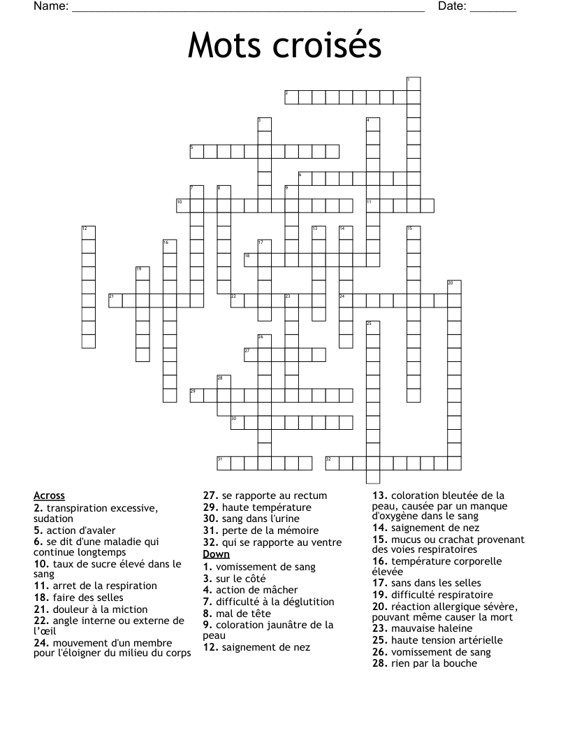 Mots croisés Crossword