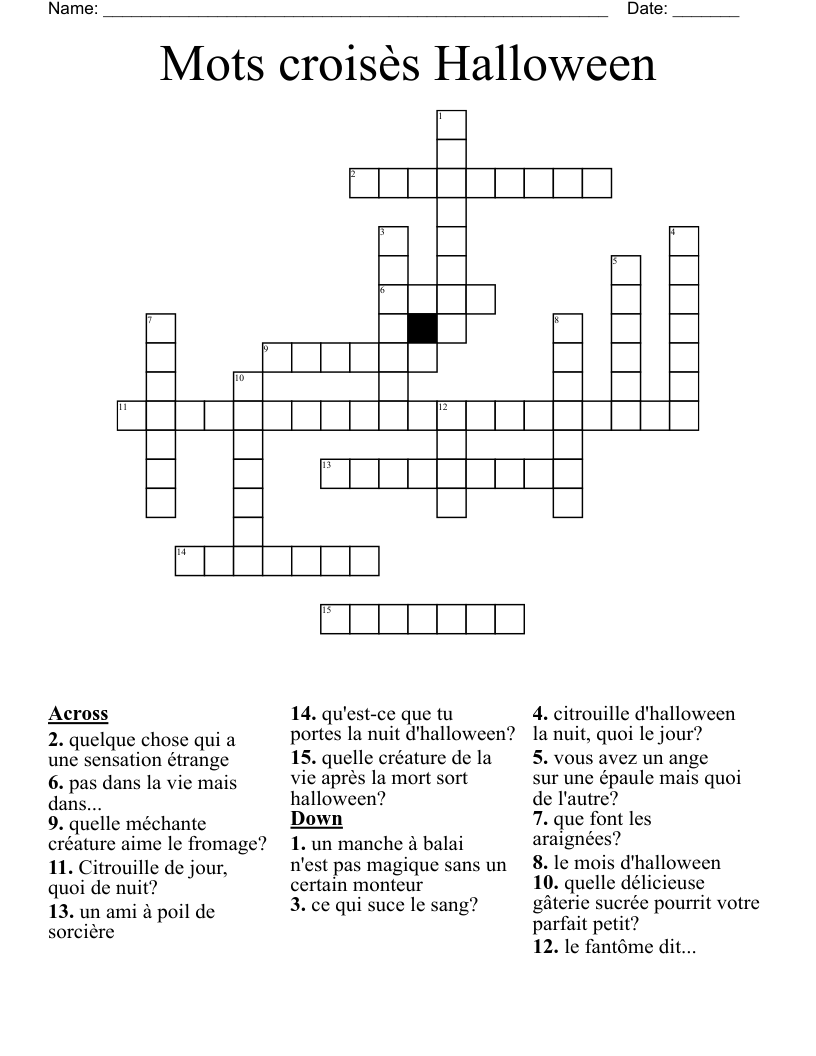 Mots croisès Halloween Crossword