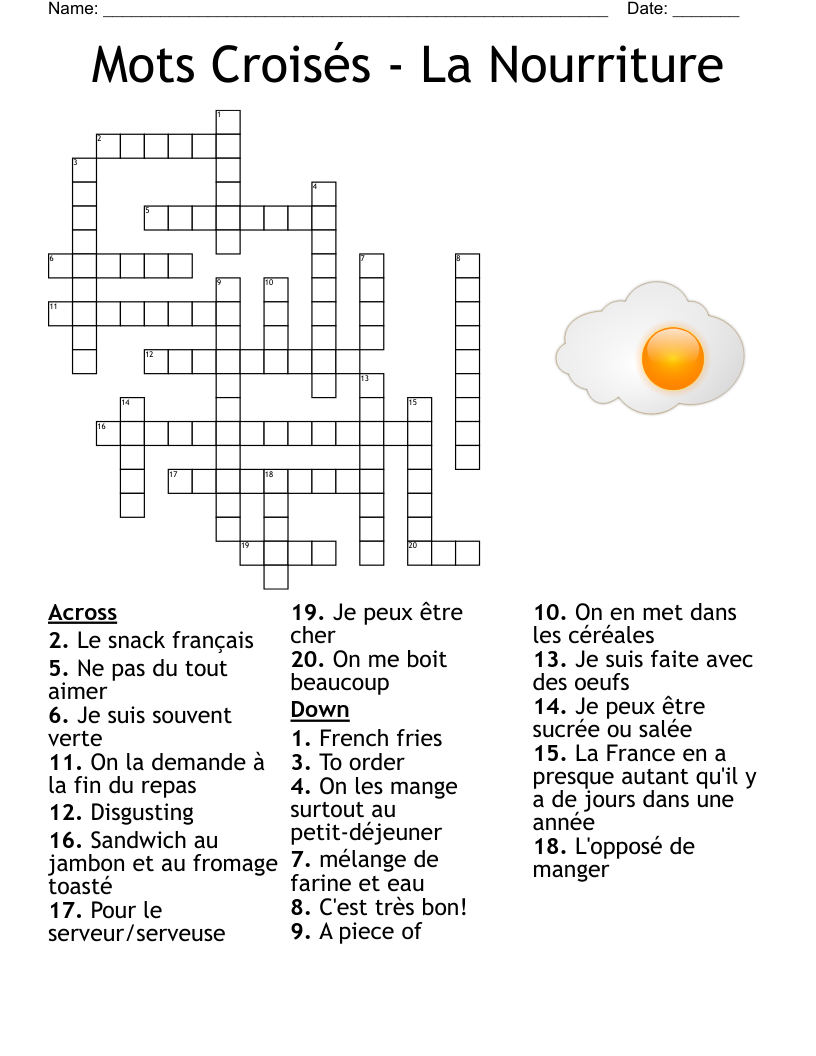 Mots Croisés - La Nourriture  Crossword