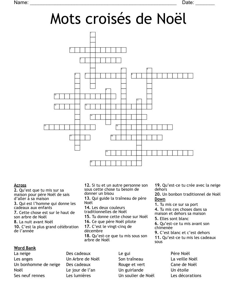 Mots croisés de Noël    Crossword