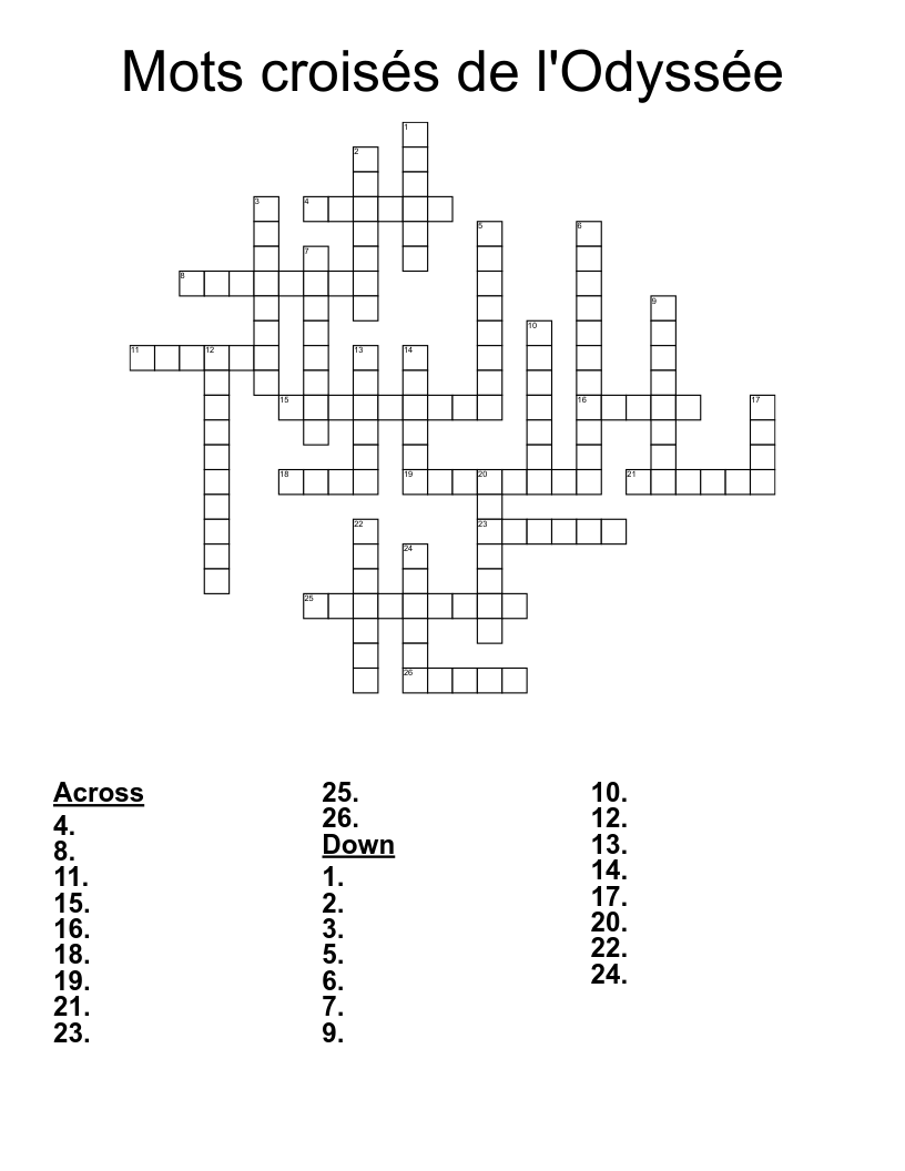 Mots croisés de l'Odyssée Crossword