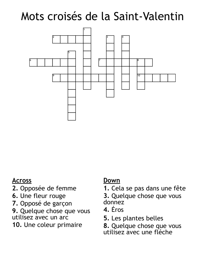 Mots croisés de la Saint-Valentin Crossword