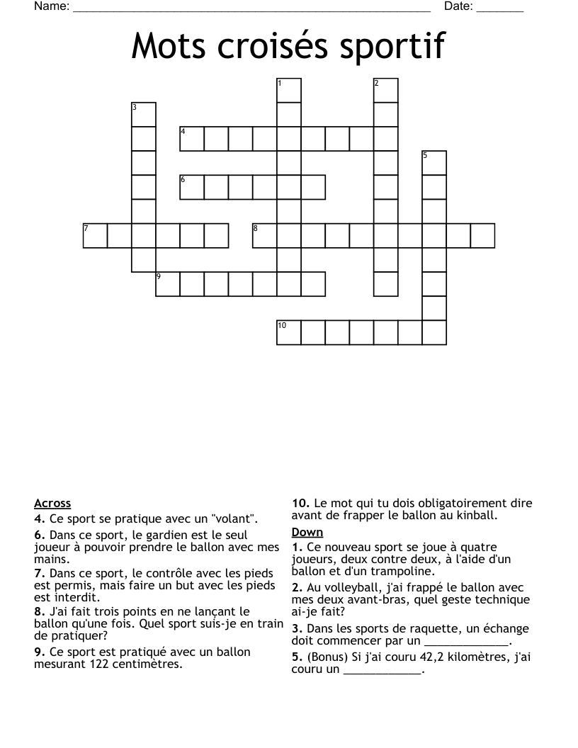 Mots croisés sportif Crossword