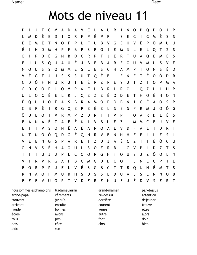 Mots de niveau 11 Word Search