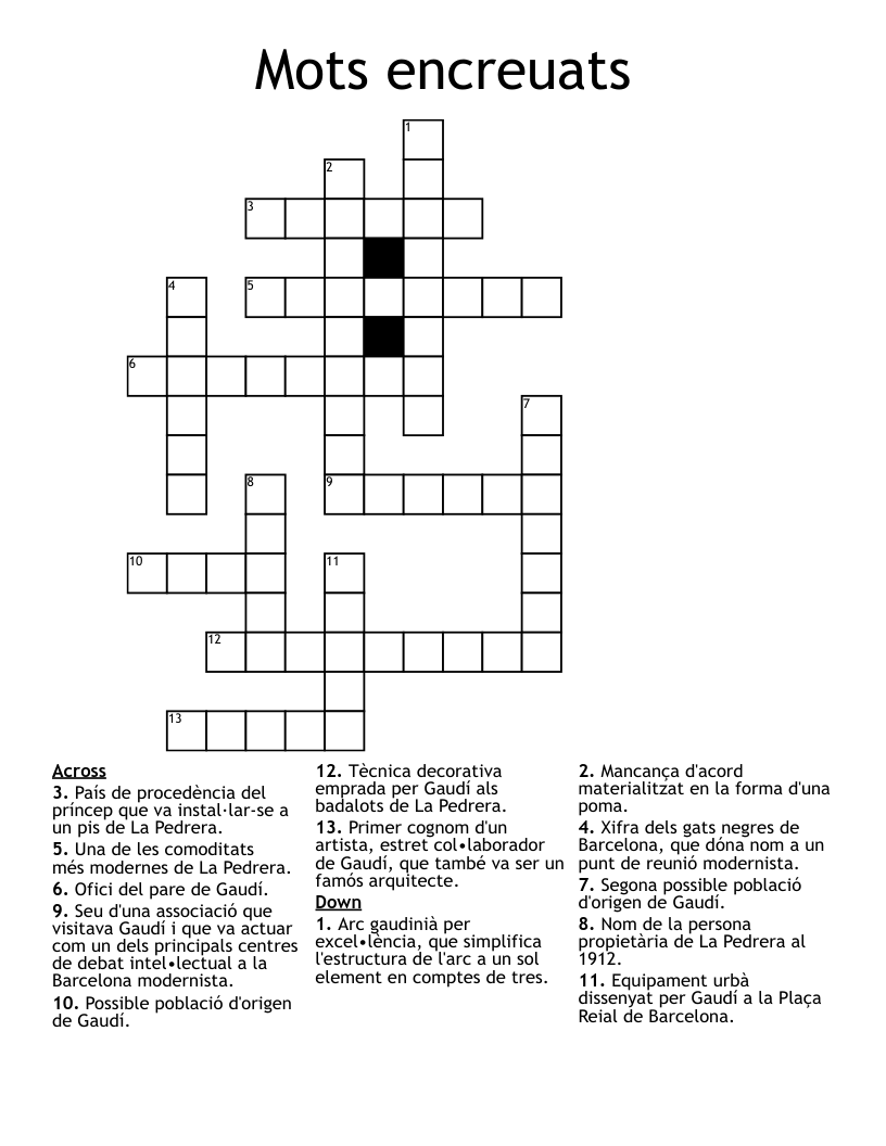 Mots encreuats Crossword