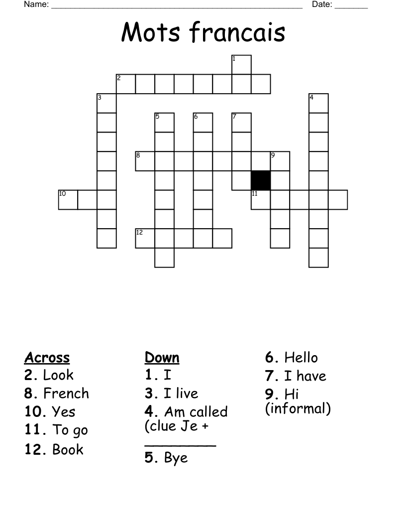 Mots francais  Crossword