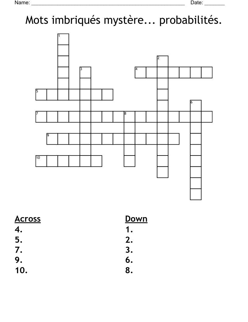 Mots imbriqués mystère... probabilités. Crossword