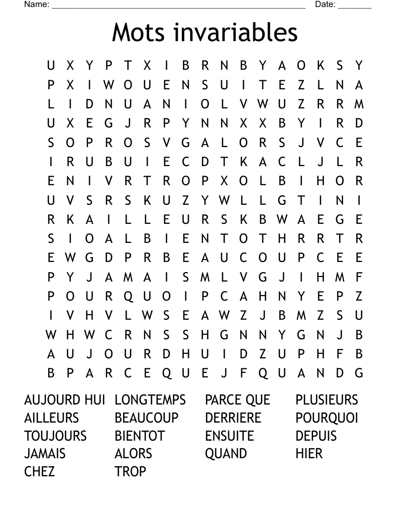 Mots invariables Word Search