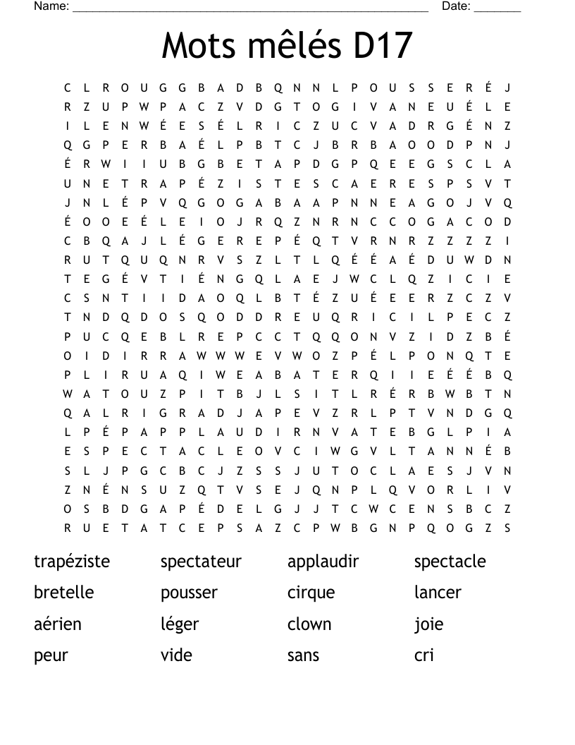 Mots mêlés D17 Word Search