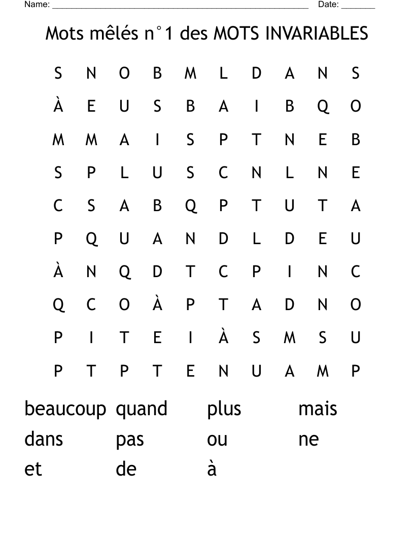 Mots mêlés  n°1 des MOTS INVARIABLES Word Search