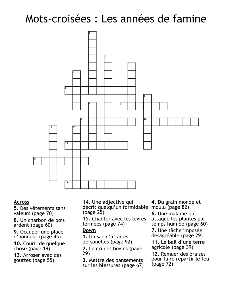 Mots-croisées : Les années de famine  Crossword