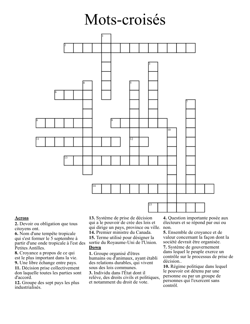 Mots-croisés Crossword