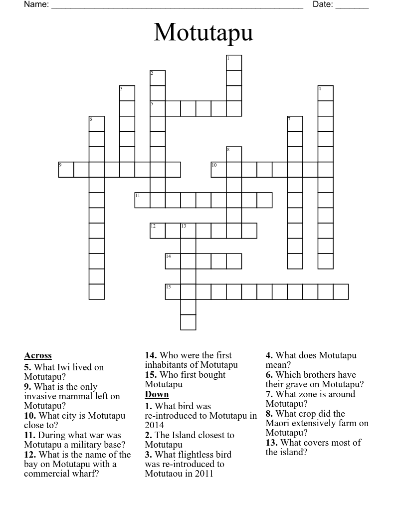 Motutapu Crossword