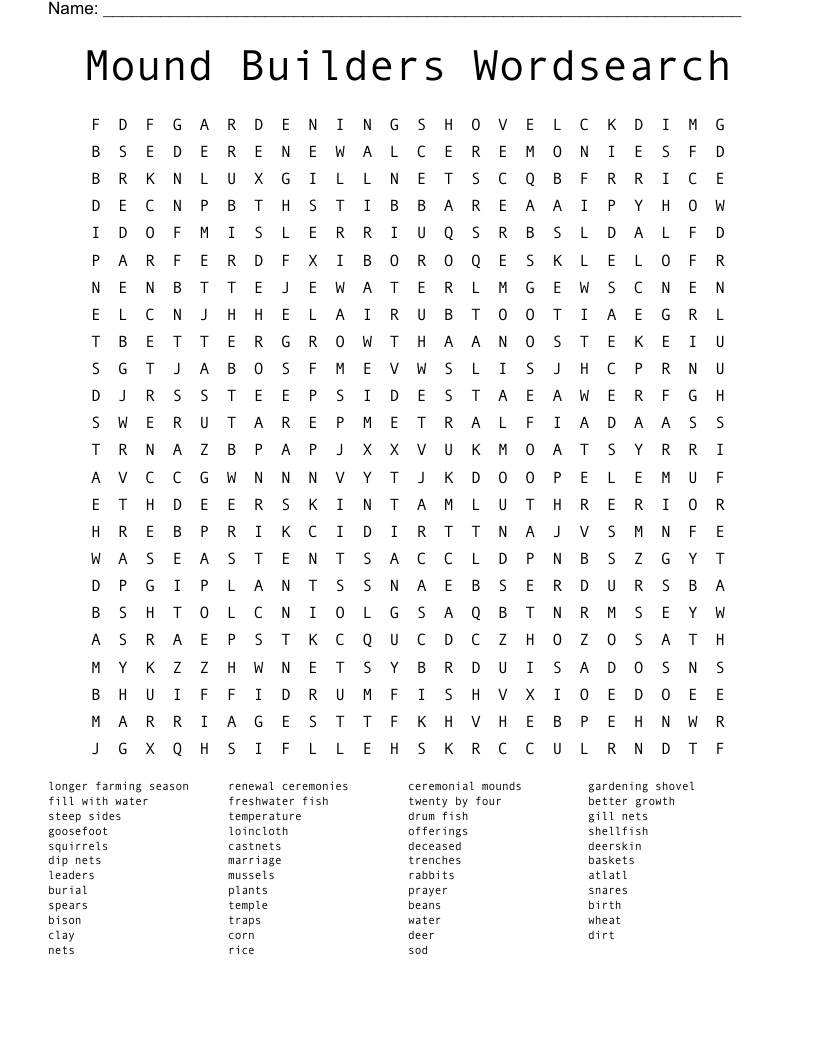 Mound Builders Wordsearch
