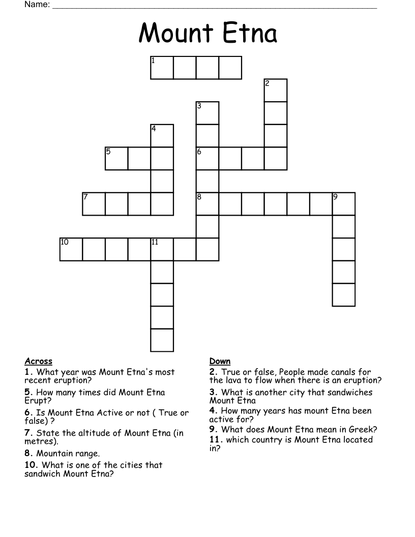 Mount Etna Crossword