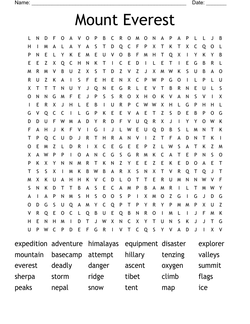 Mount Everest Word Search