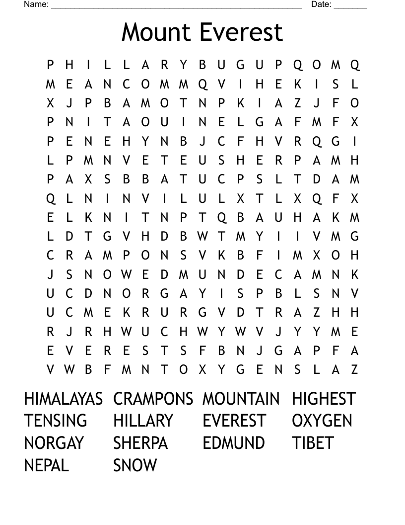Mount Everest Word Search