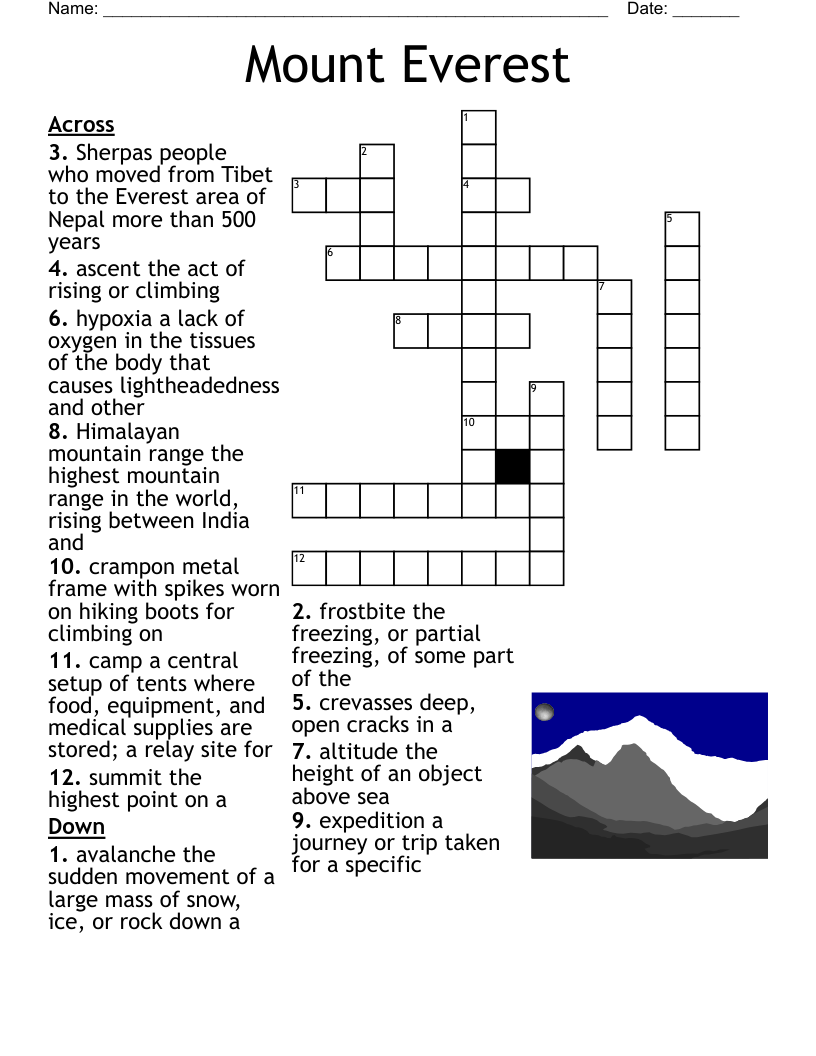 Mount Everest Crossword