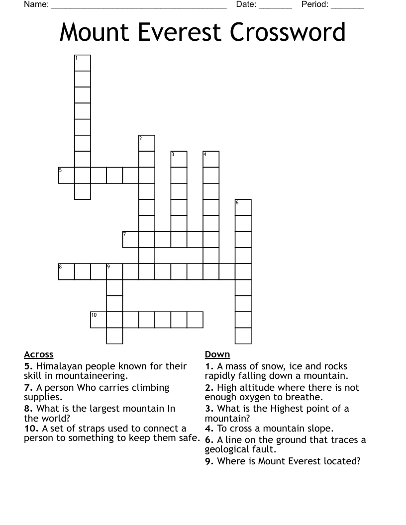 Mount Everest Crossword
