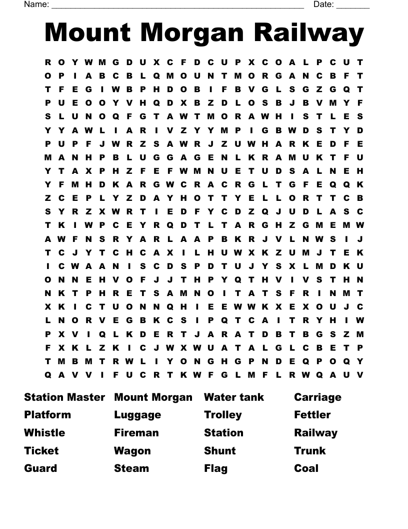Mount Morgan Railway Word Search