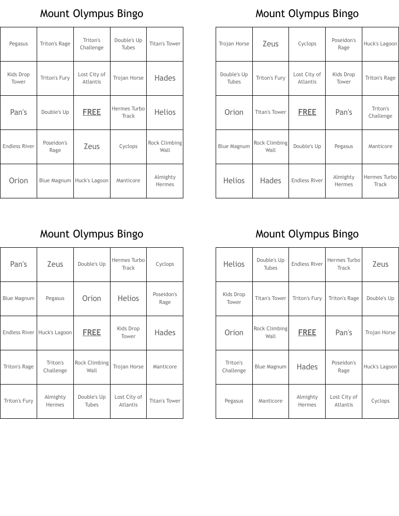 Mount Olympus Bingo