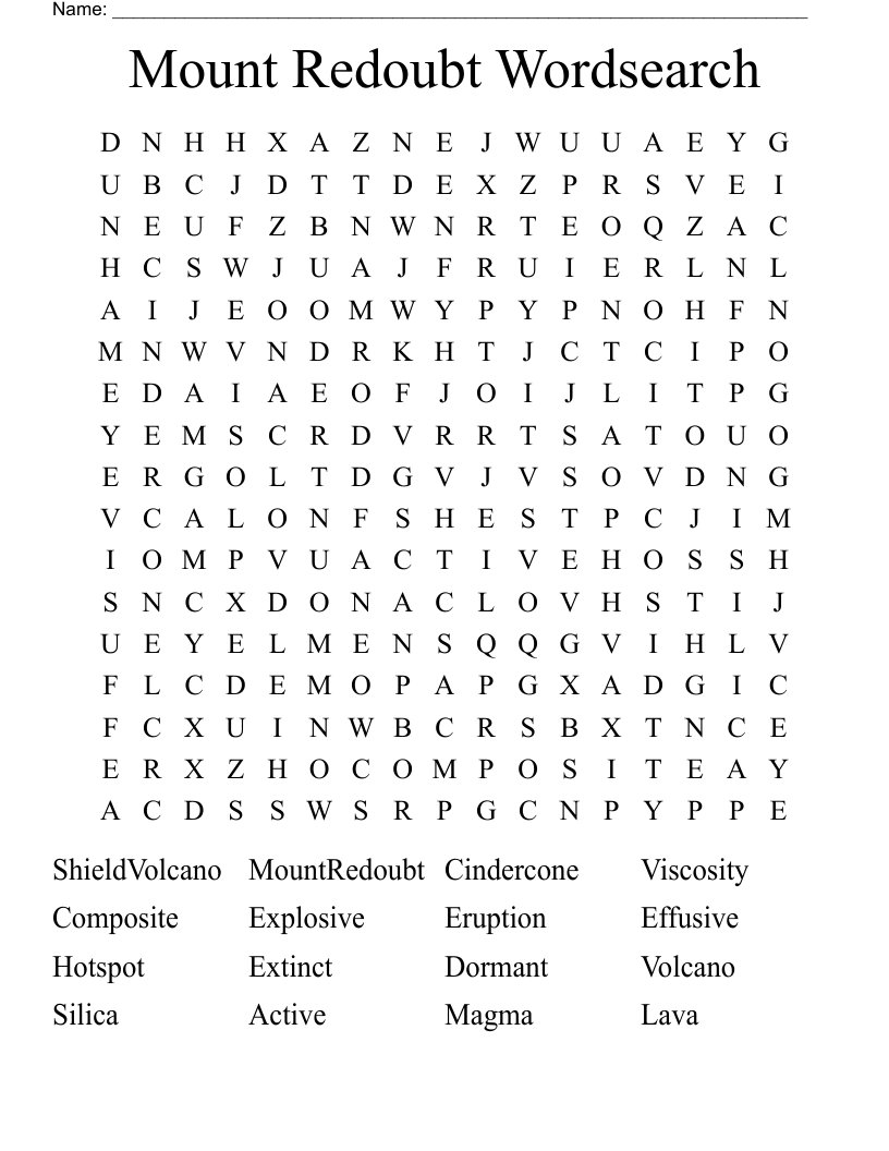 Mount Redoubt Wordsearch