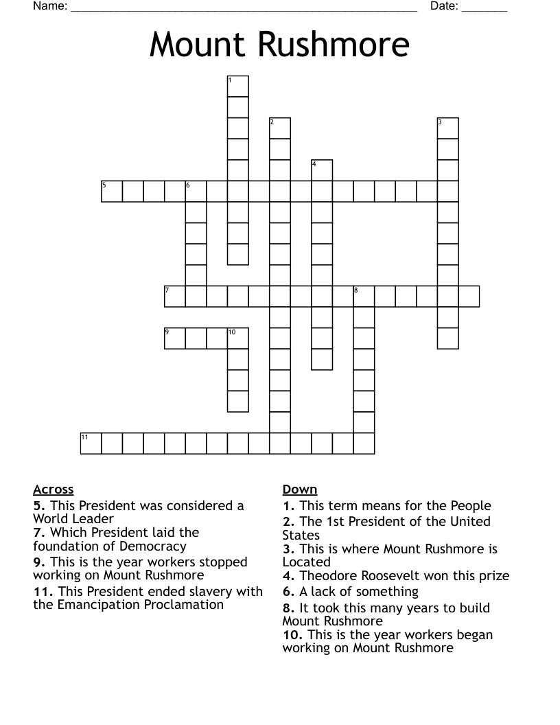 Mount Rushmore Crossword