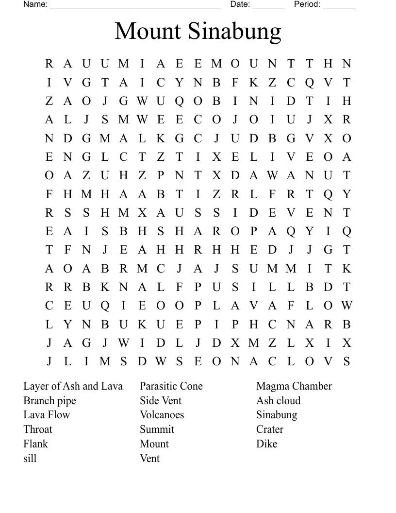 Mount Sinabung Word Search