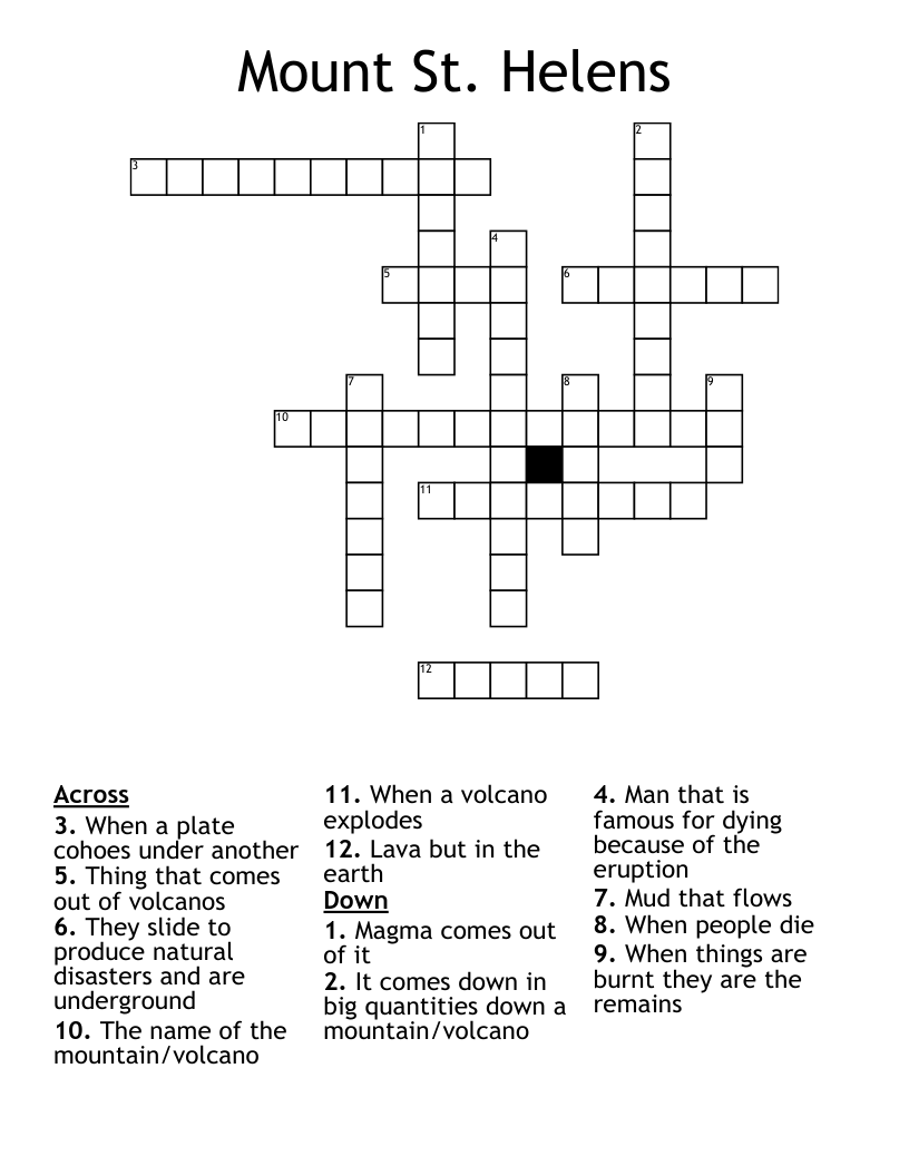 Mount St. Helens  Crossword