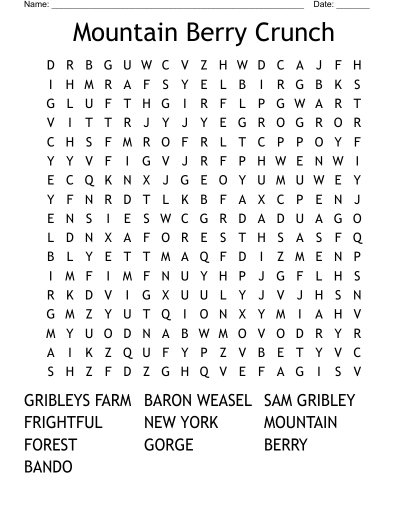 Mountain Berry Crunch Word Search