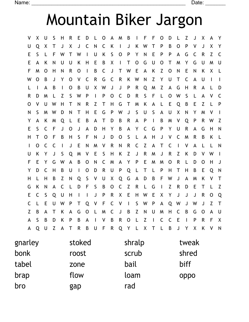 Mountain Biker Jargon  Word Search