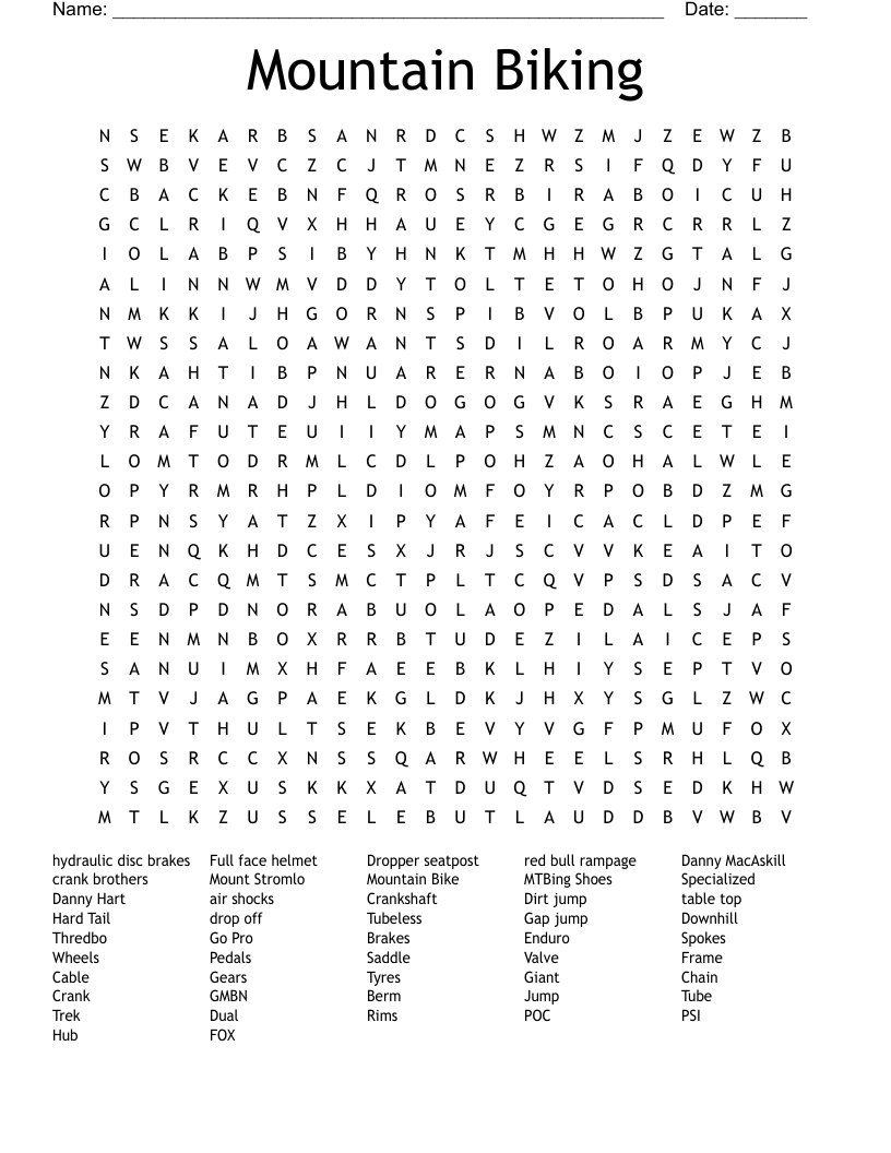 Mountain Biking  Word Search