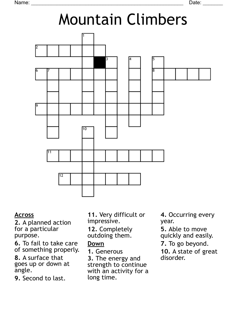 Mountain Climbers Crossword