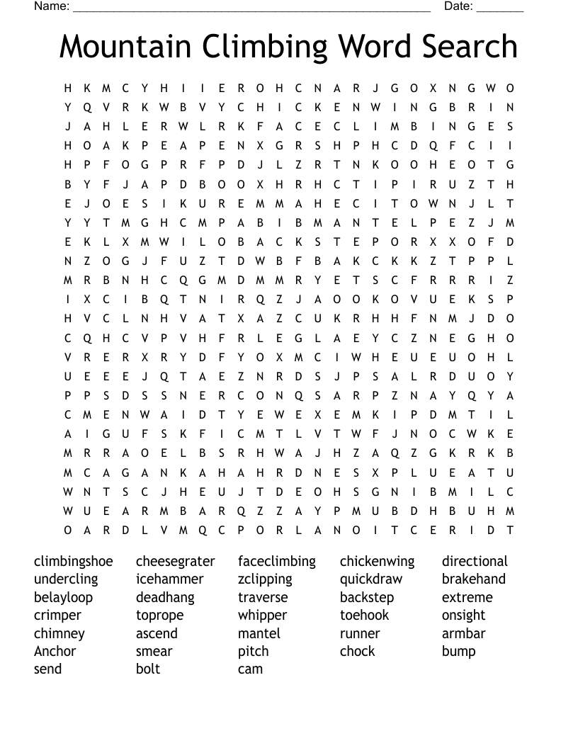 Mountain Climbing Word Search