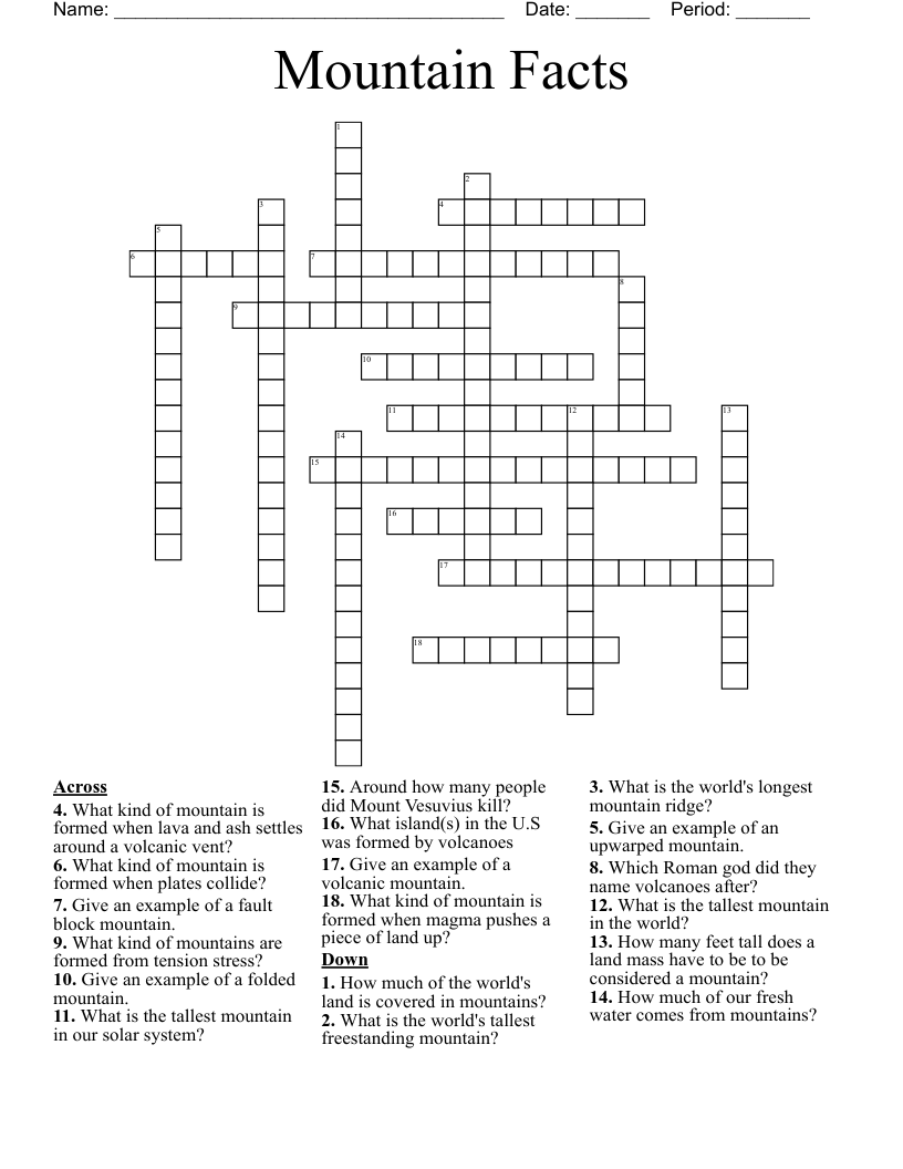 Mountain Facts Crossword