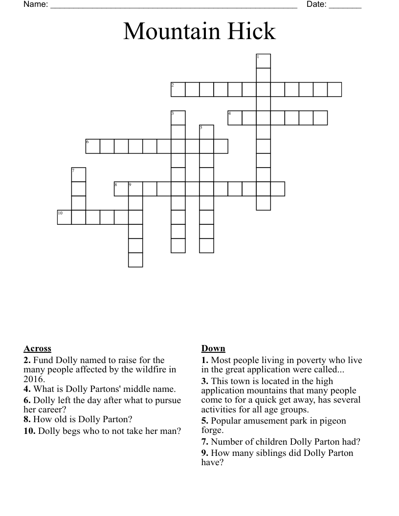 Mountain Hick  Crossword