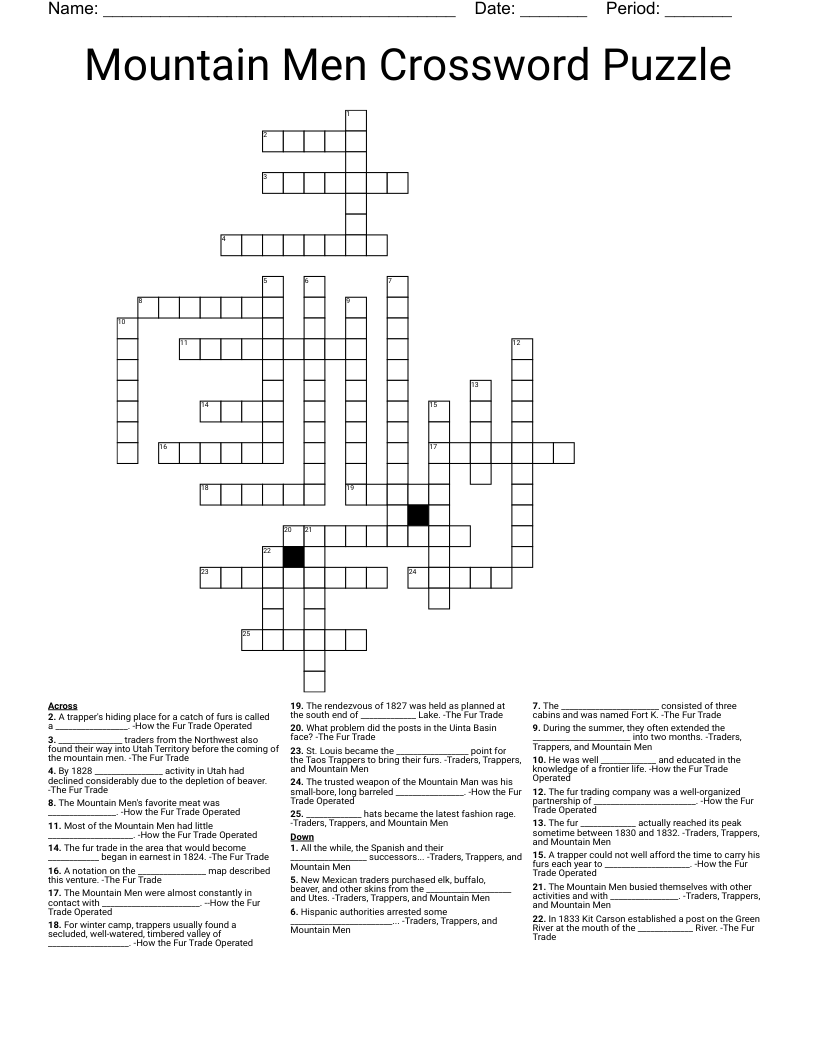Mountain Men Crossword Puzzle